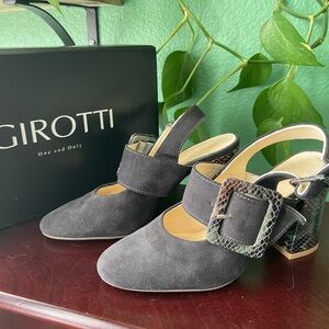Girotti Black Women's Shoes with Snakeskin Buckle Detail